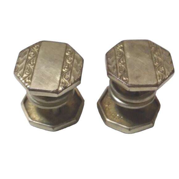Art Deco Cufflinks Snap Link Goldtone Octagon Patent Dates Dualsided Decorated - Picture 1 of 8